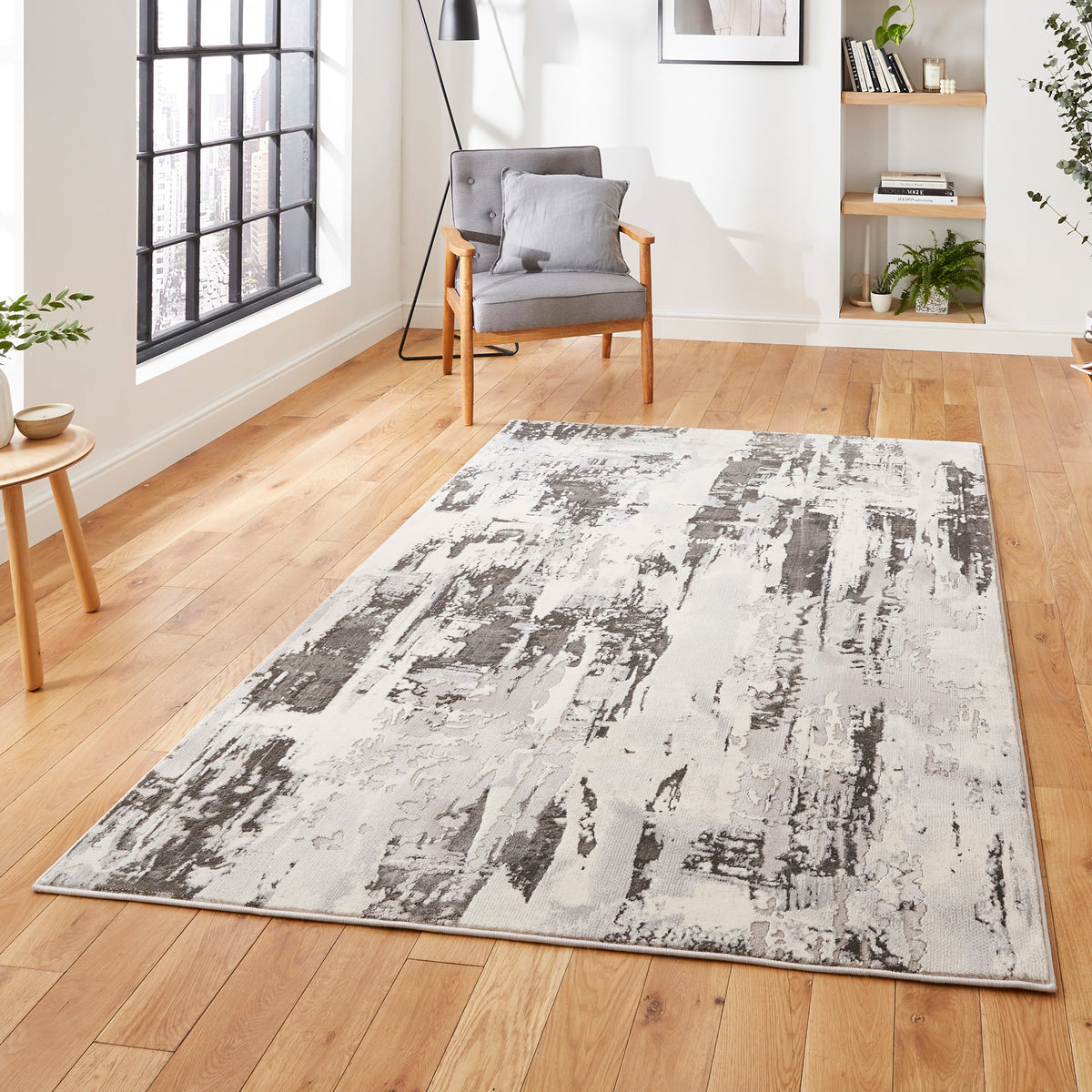 Aldrin Grey Distressed Patterned Rug