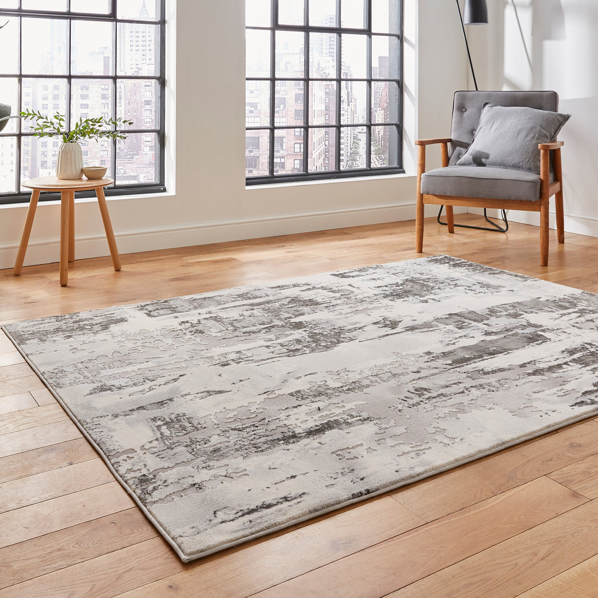 Aldrin Grey Distressed Patterned Rug