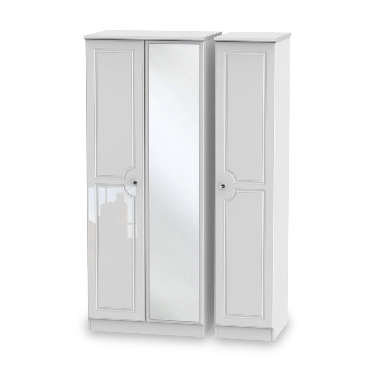 Kinsley White Gloss Triple Wardrobe with Mirror