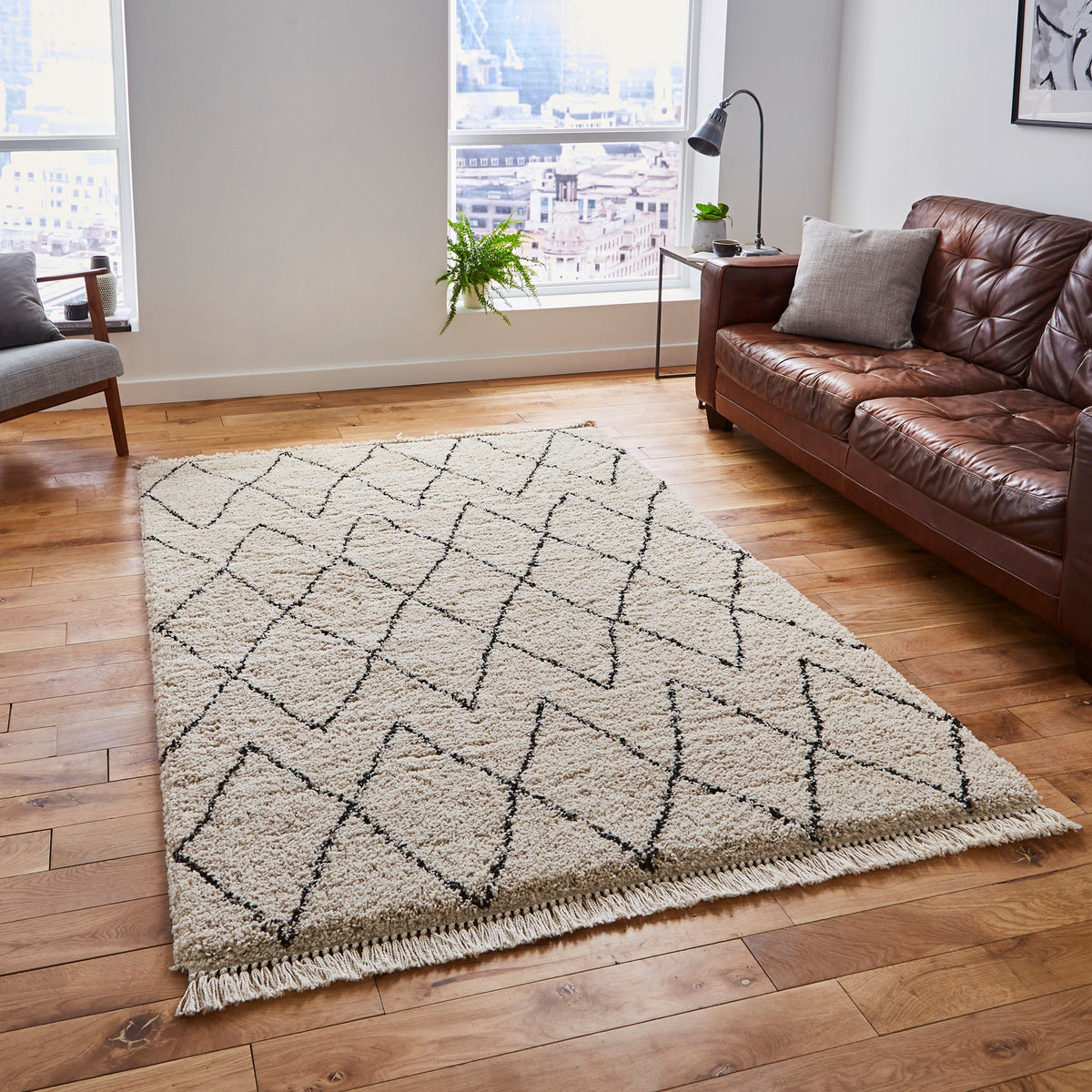 Edie Boho Diamond Shaggy Rug