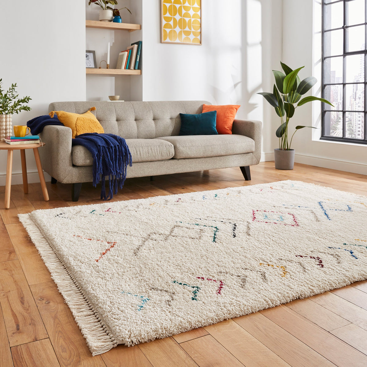 Edie Boho Multi Coloured Chevron Shaggy Rug