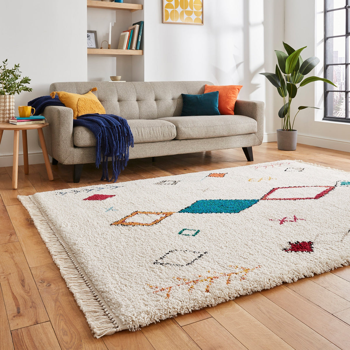 Edie Boho Multi Coloured Diamond Rug