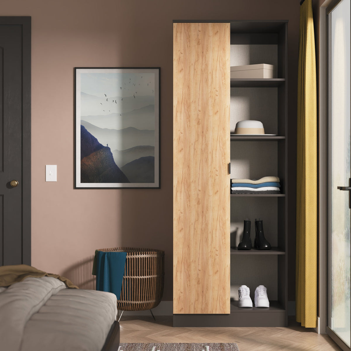 Huxley 1 Door Wardrobe with Open Shelves