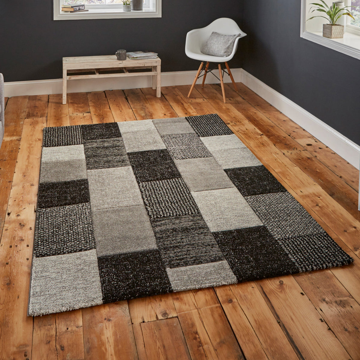 Brockton Cube Patterned Hand Carved Rug