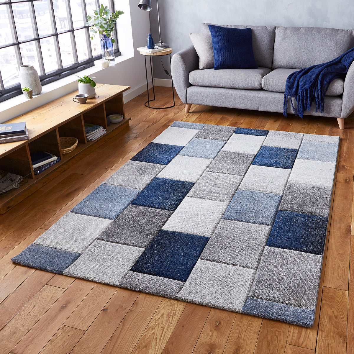 Brockton Cube Patterned Hand Carved Rug