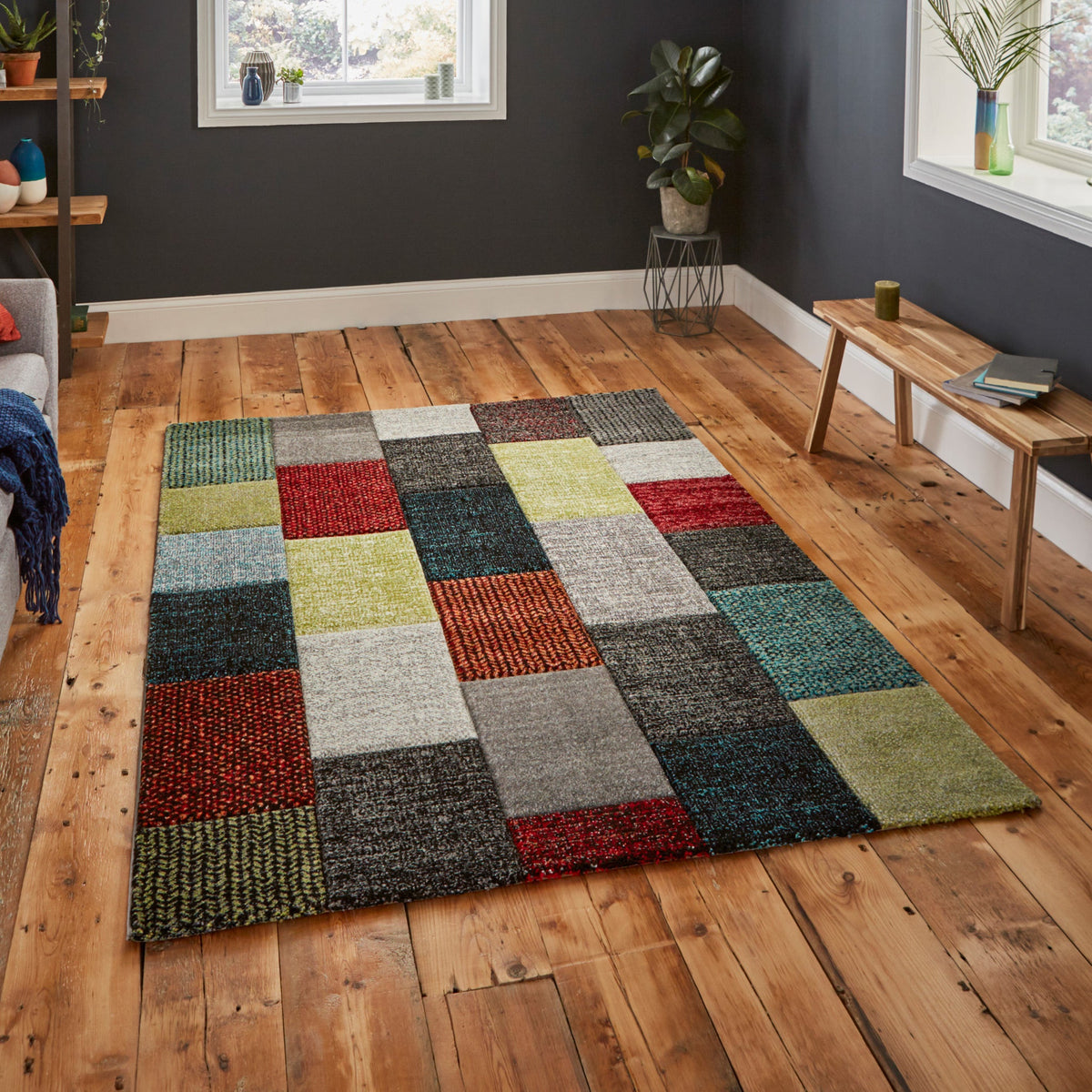 Brockton Cube Patterned Hand Carved Rug