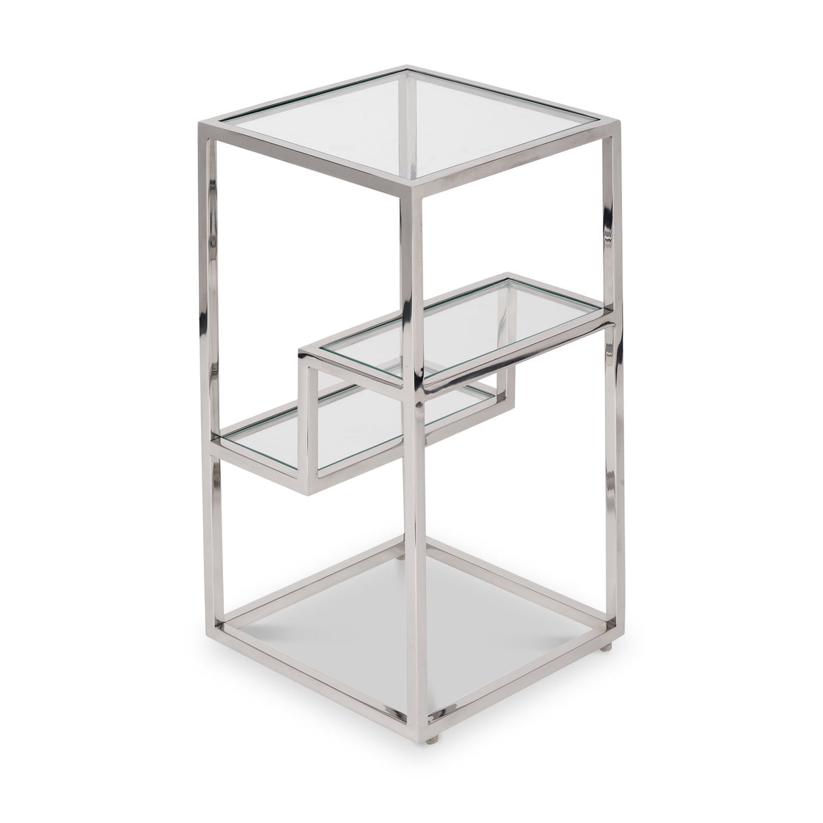 Aleandra Clear Glass and Silver Metal Side Table