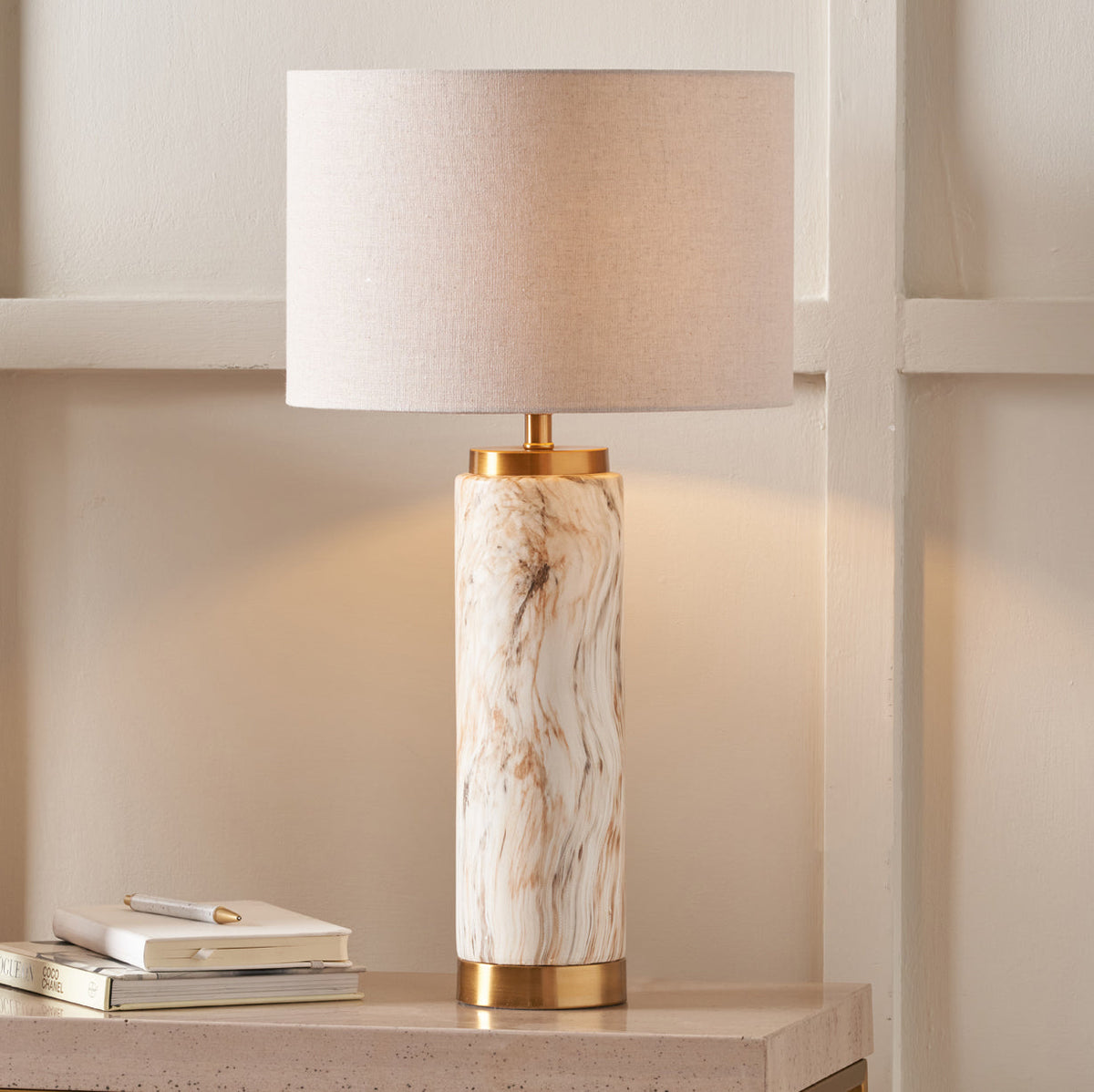 Carrara Stone Effect Ceramic Tall Table Lamp