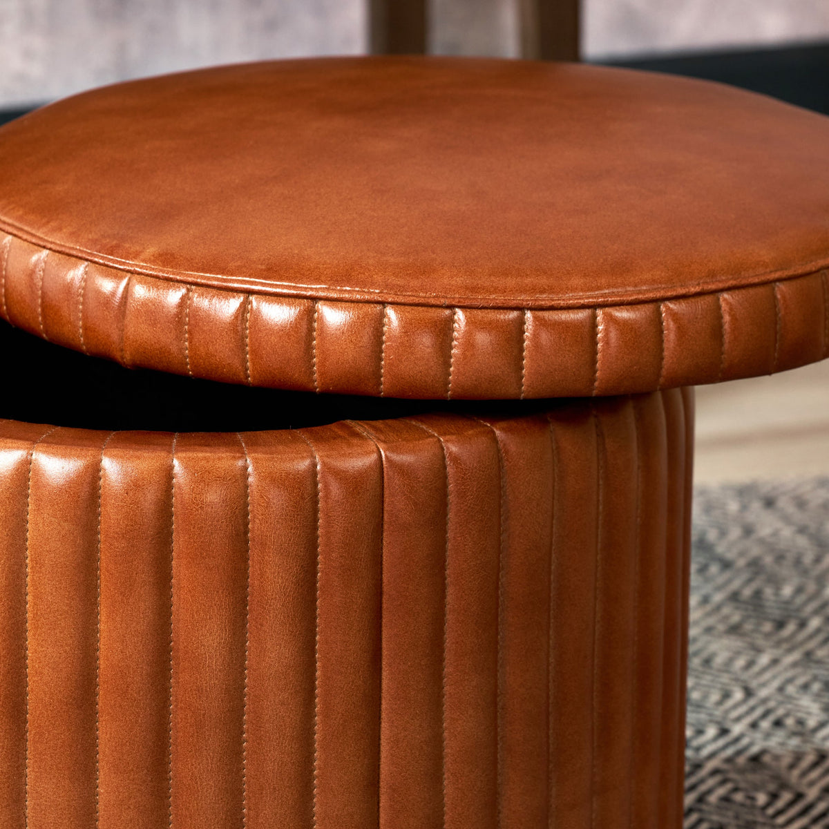 Alessandro Leather Storage Pouffe
