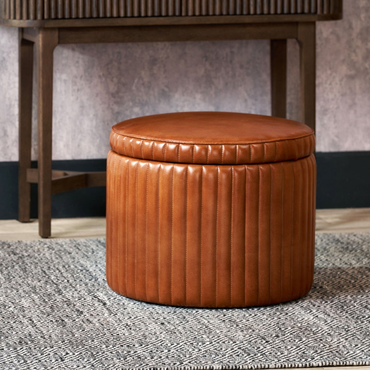 Alessandro Leather Storage Pouffe