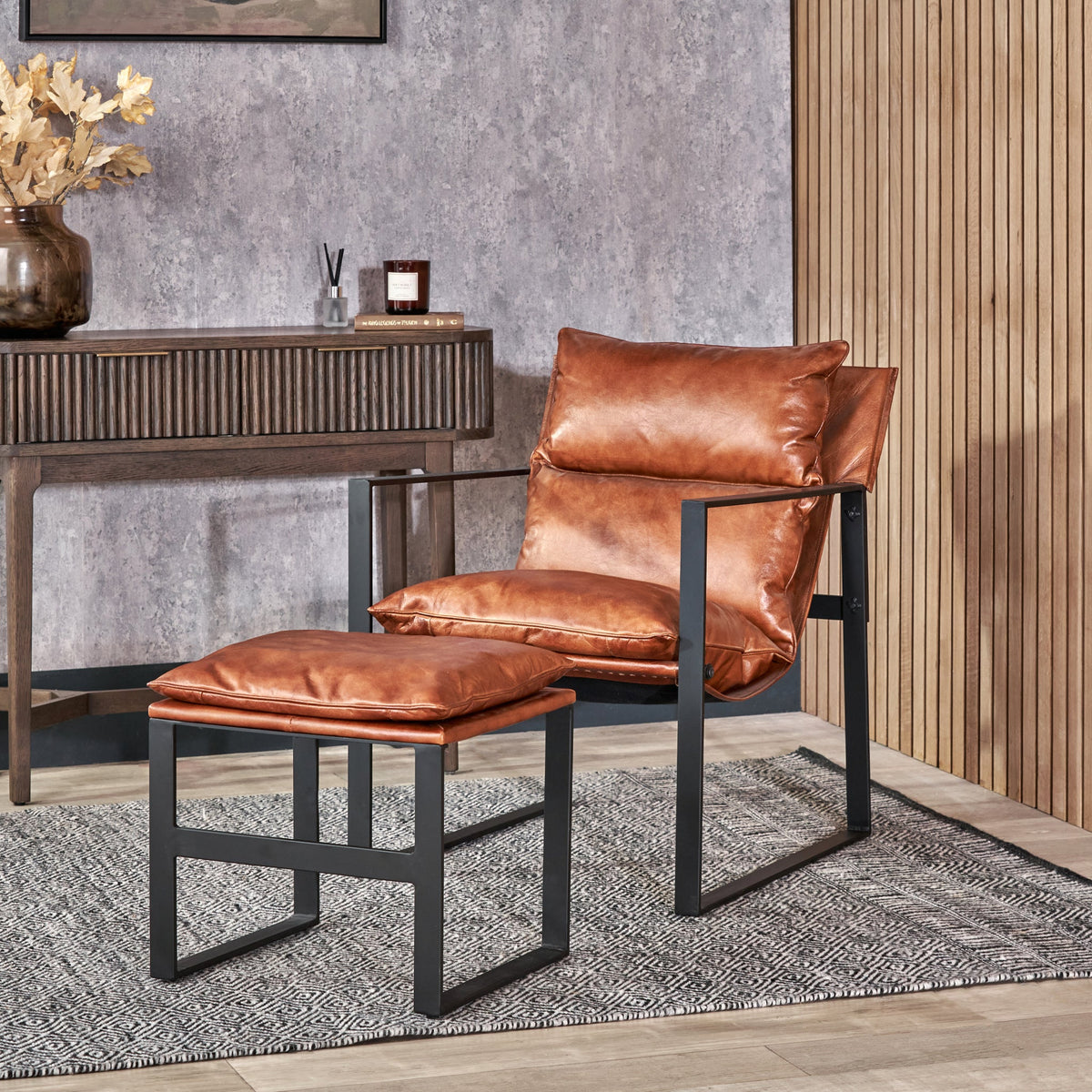 Nico Leather Accent Chair & Footstool