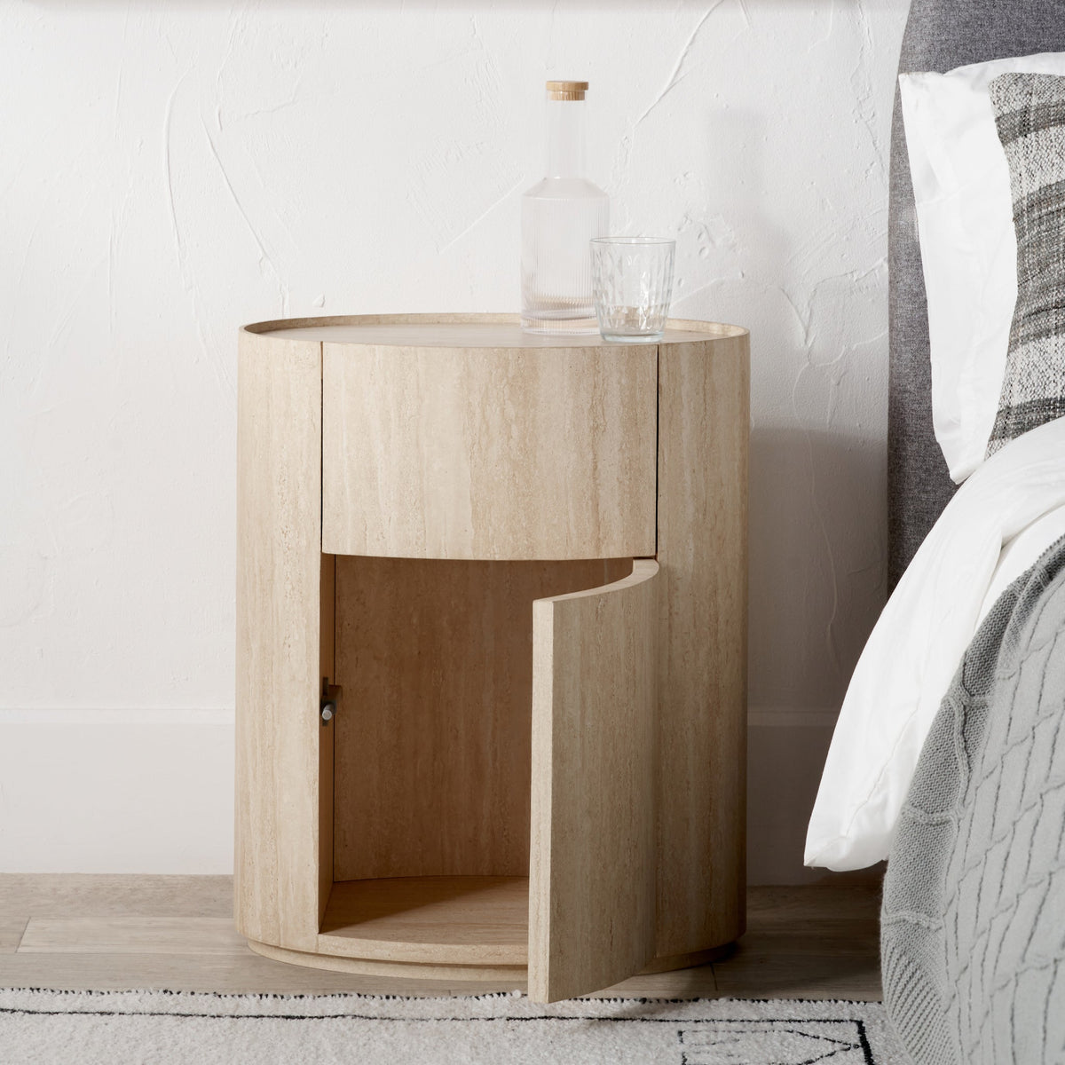 Tivoli Travertine Effect 1 Drawer Bedside Table