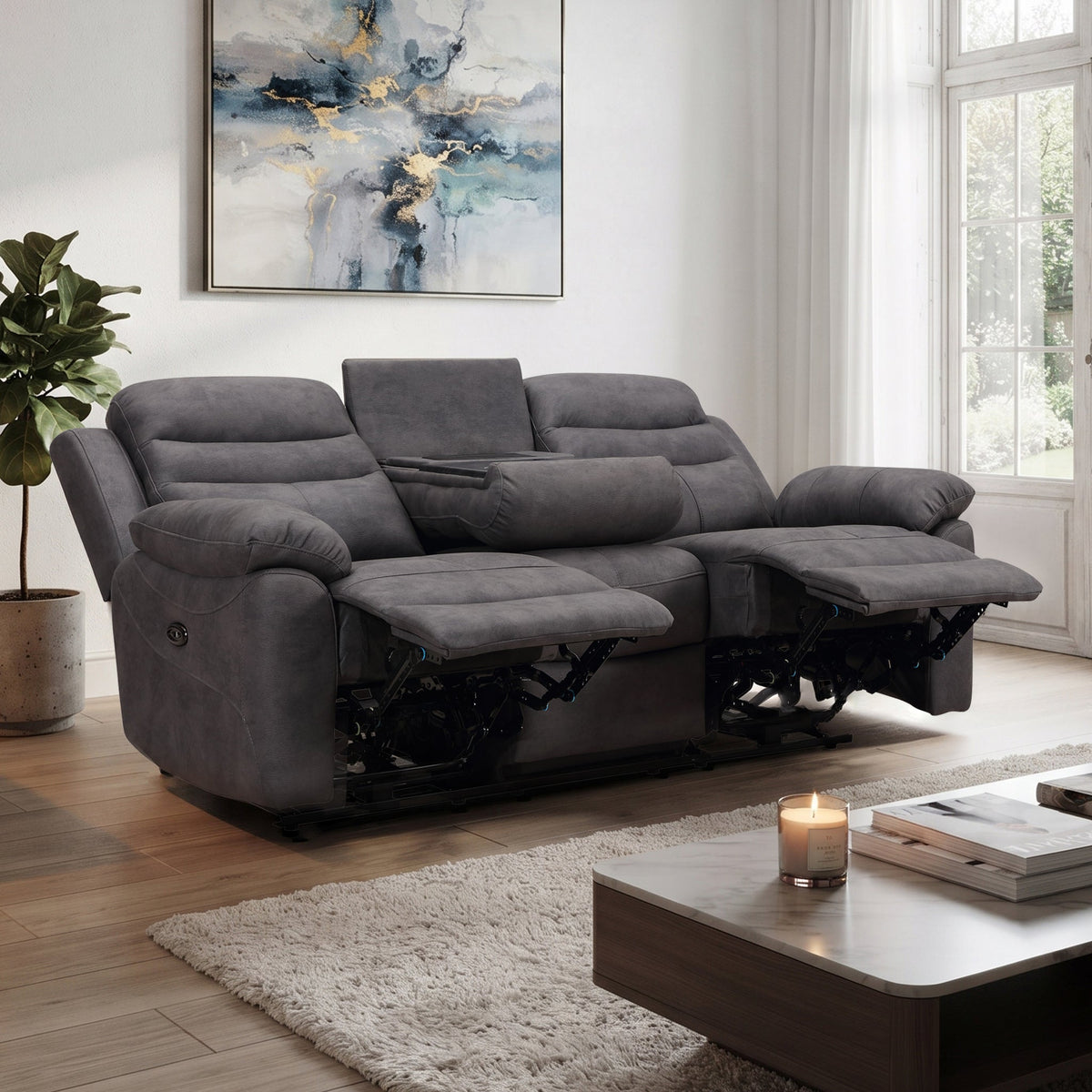 Conway Power Reclining 3 Seater Sofa with Drop Down Table