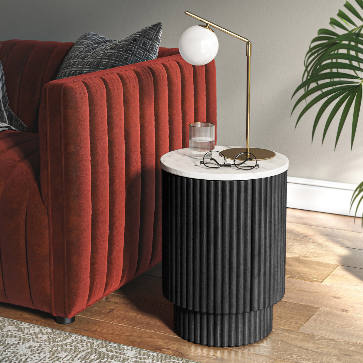 Milo Mango & Marble Fluted Side Table with Door