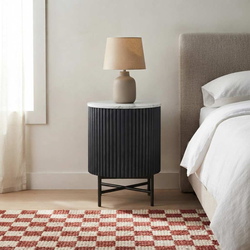Milo Mango & Marble Round Fluted Bedside Table