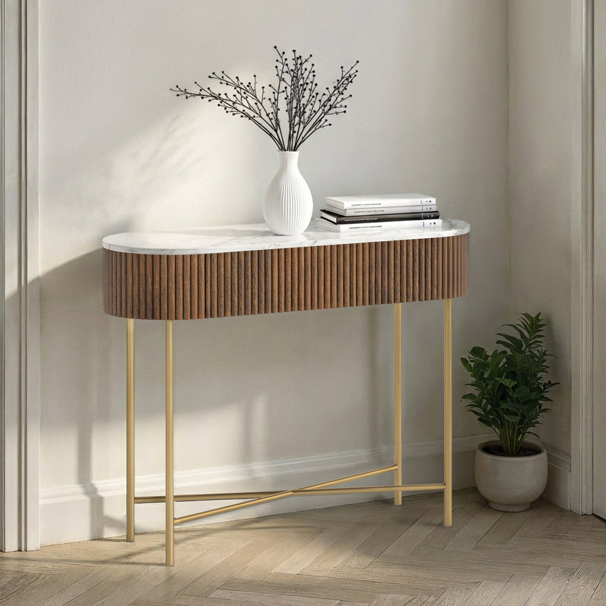 Milo Mango & Marble Fluted Console Table