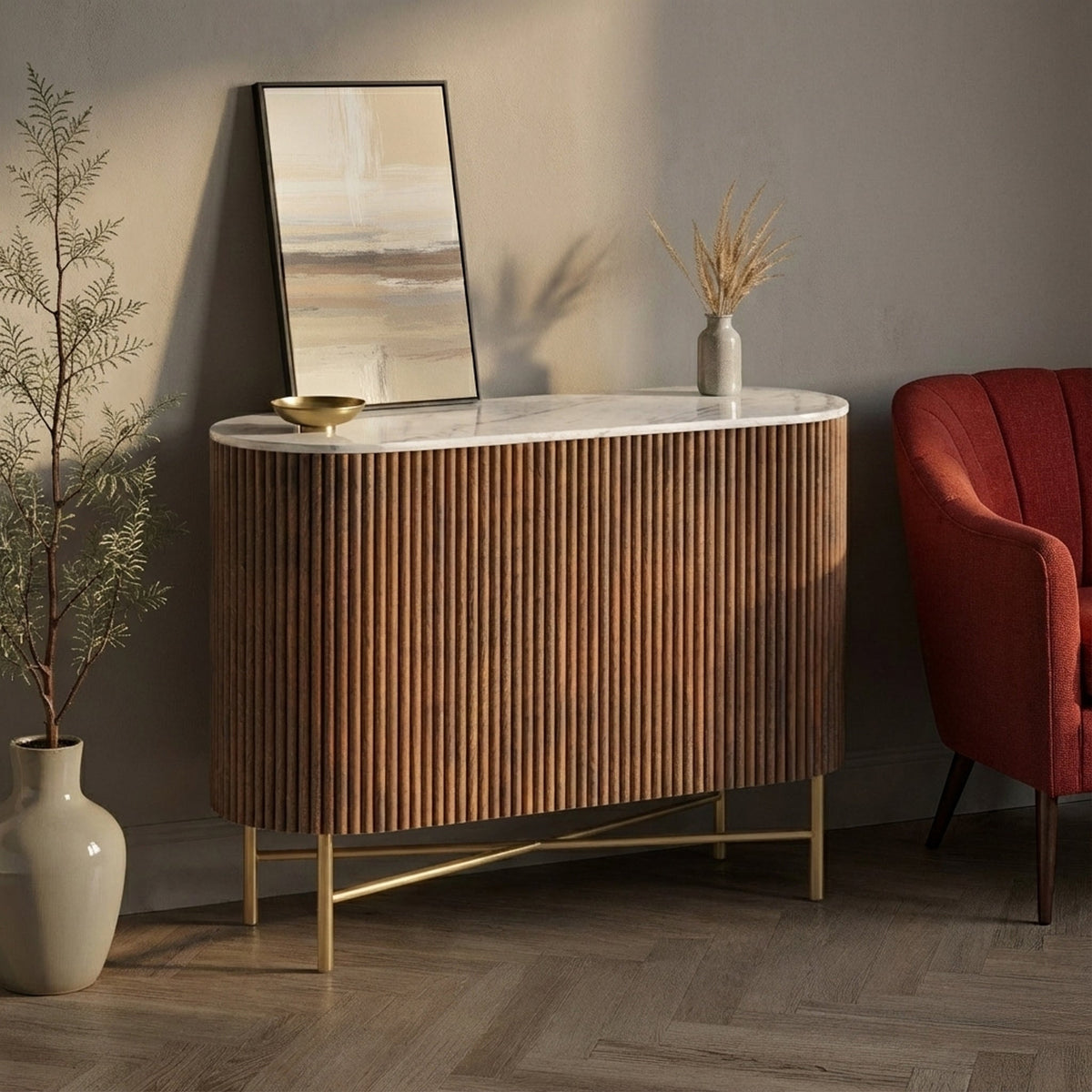 Milo Mango & Marble Fluted Small Sideboard
