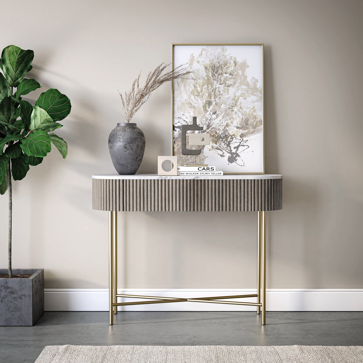 Amelie Grey Fluted Console Table