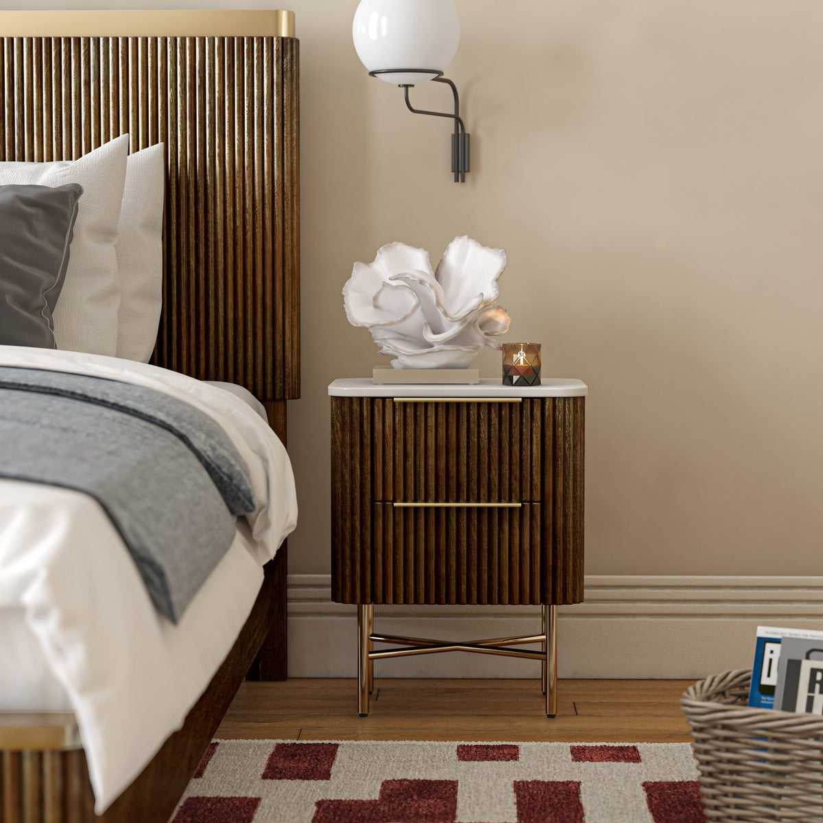 Milo Mango & Marble 2 Drawer Narrow Bedside
