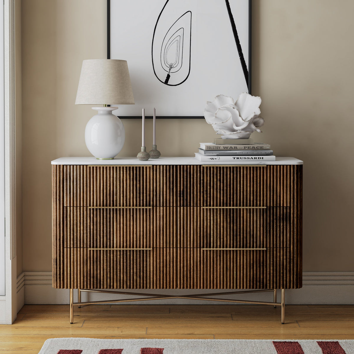 Milo Mango & Marble 6 Drawer Chest