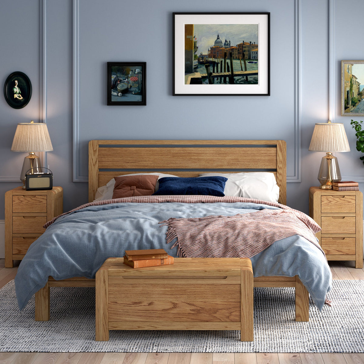 Harvey Oak 3 Drawer Bedside Table