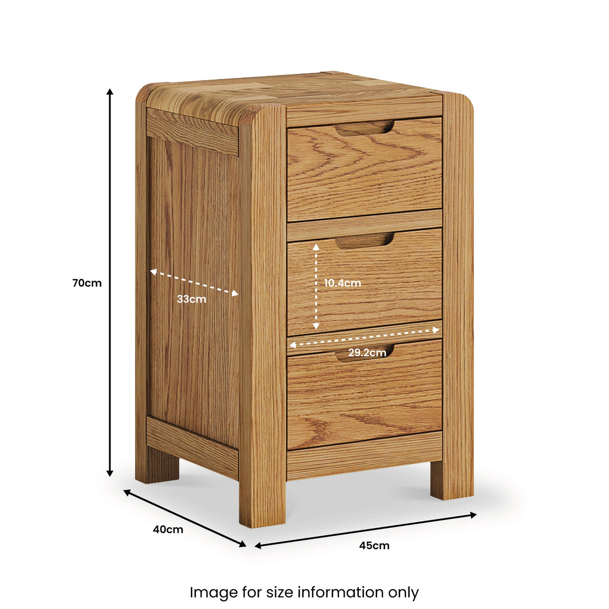 Harvey Oak 3 Drawer Bedside Table