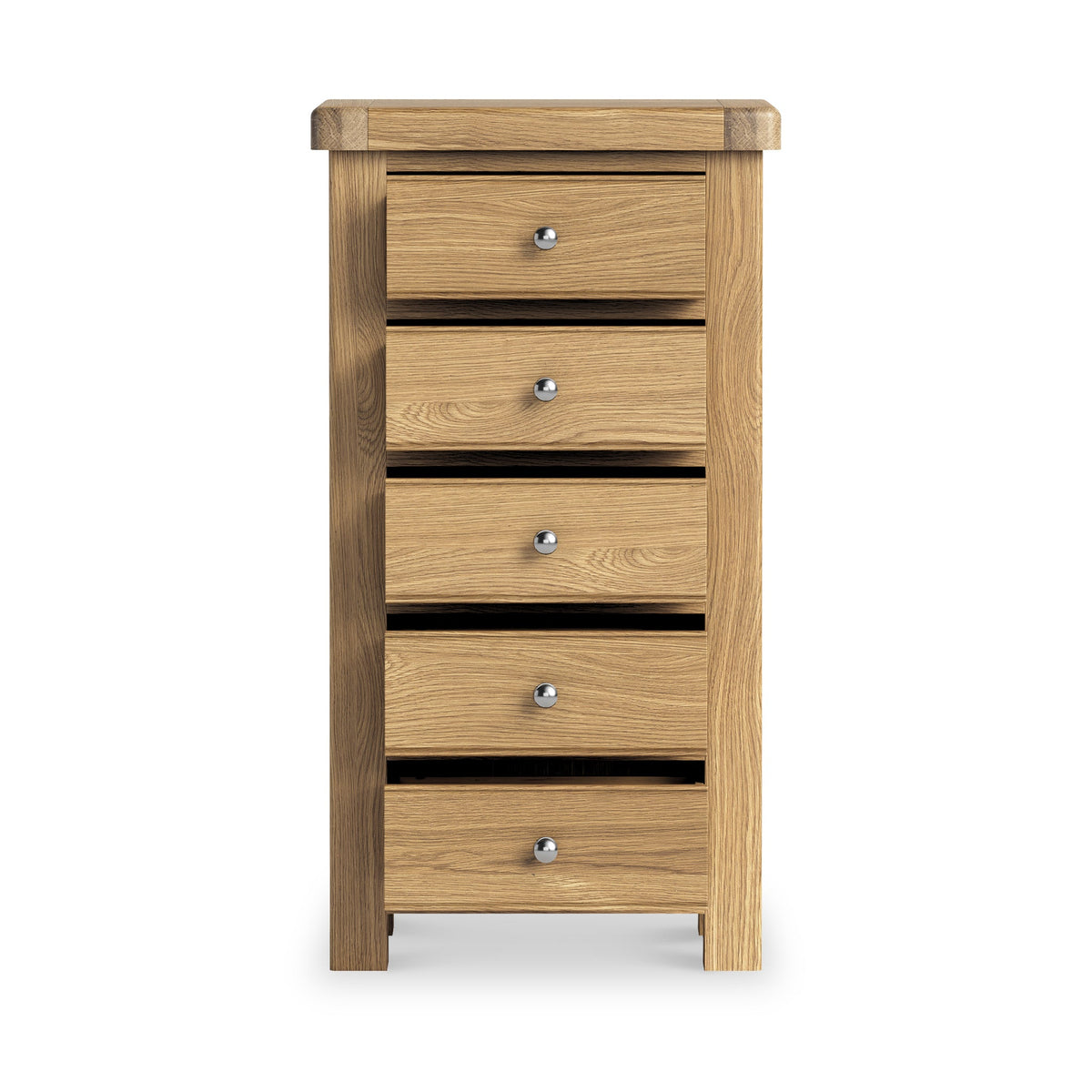 Portland Oak 5 Drawer Tallboy Chest
