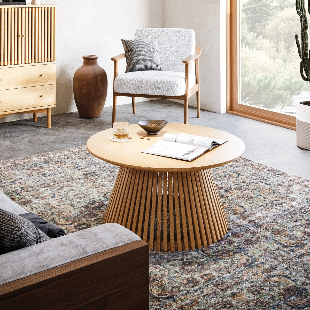 Shorwell Oak Slatted Round Coffee Table