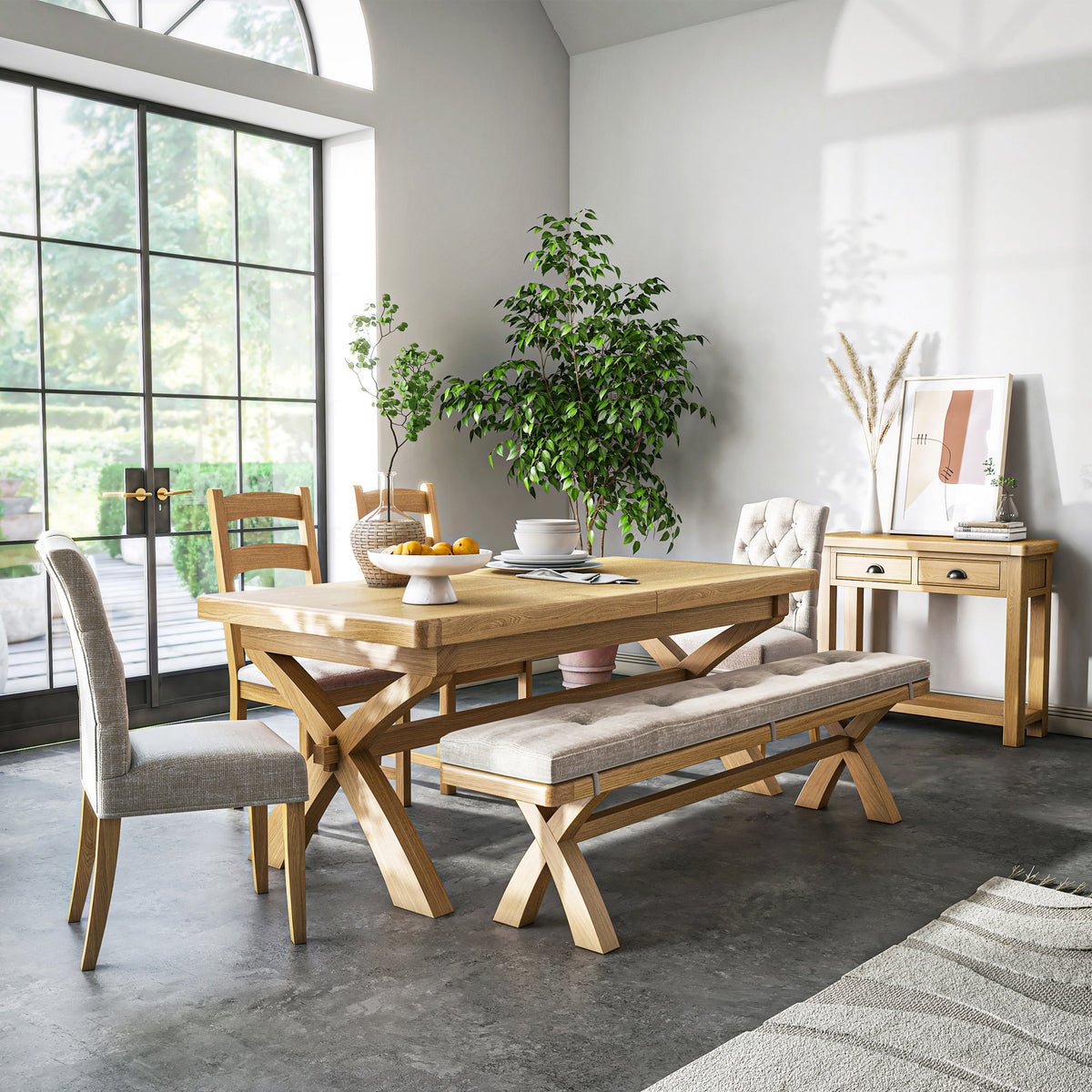 Portland Oak Extendable 200-245cm Cross Legged Dining Table