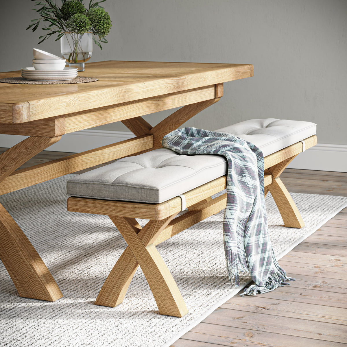 Portland Oak 200cm Cross Legged Dining Bench