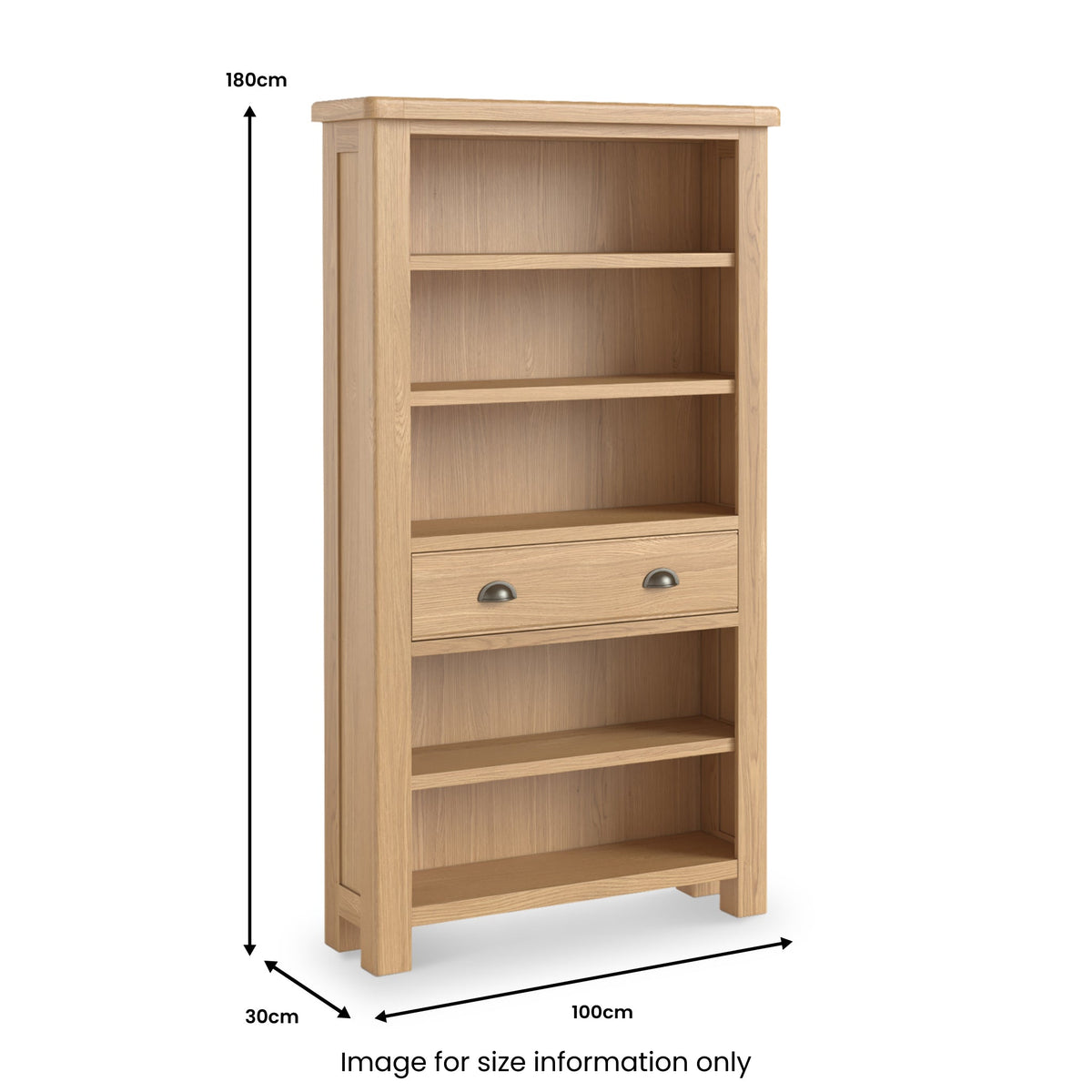 Portland Oak 5 Shelf Large Bookcase