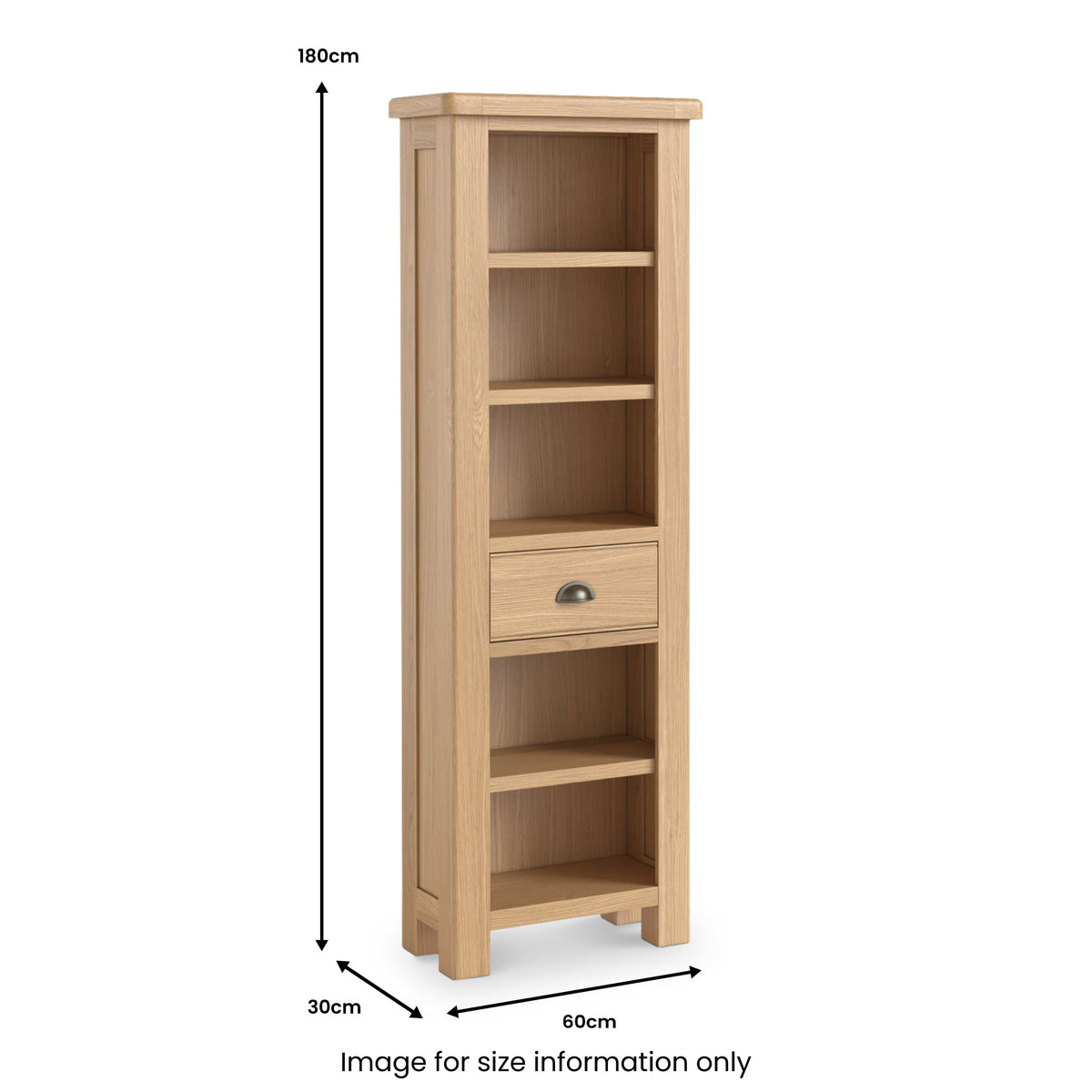 Portland Oak 5 Shelf Slim Bookcase
