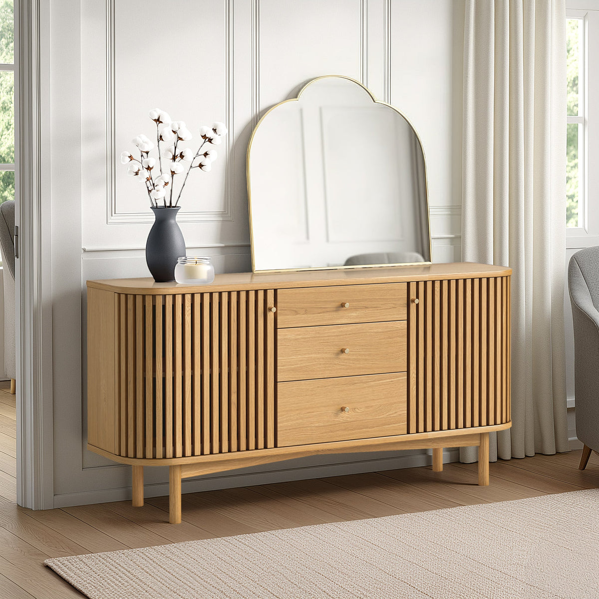 Shorwell Oak Slatted 3 Drawer Sideboard