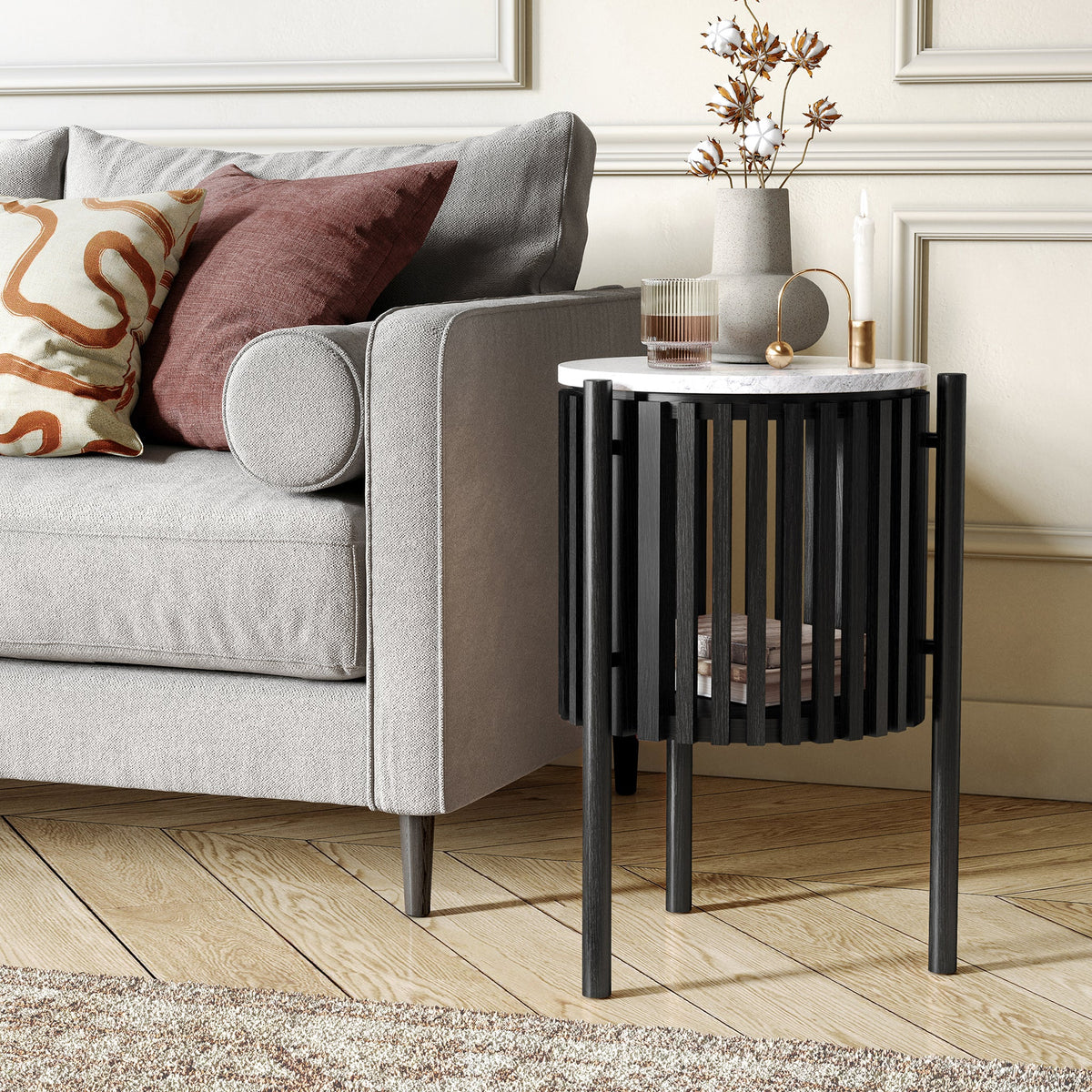 Shorwell Black & Marble 1 Door Side Table