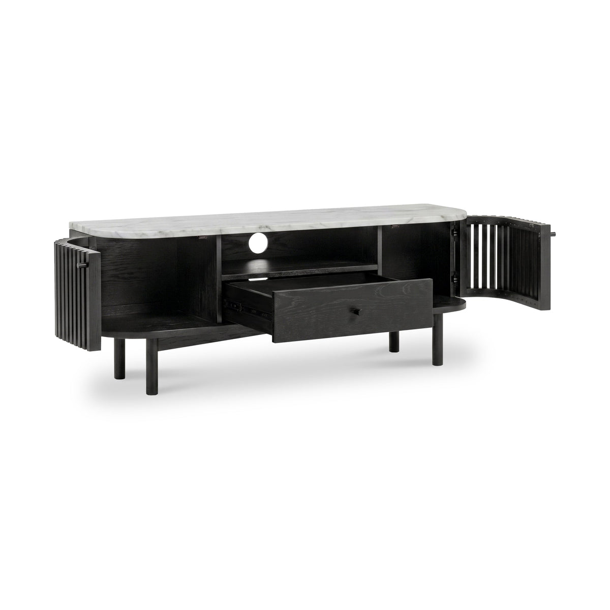 Shorwell Black & Marble Slatted 130cm TV Unit