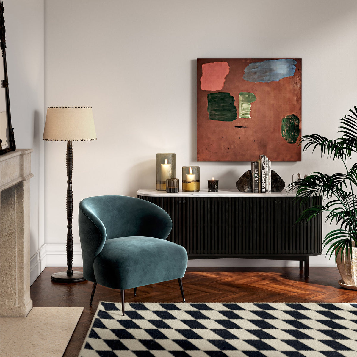 Shorwell Black & Marble Large Sideboard