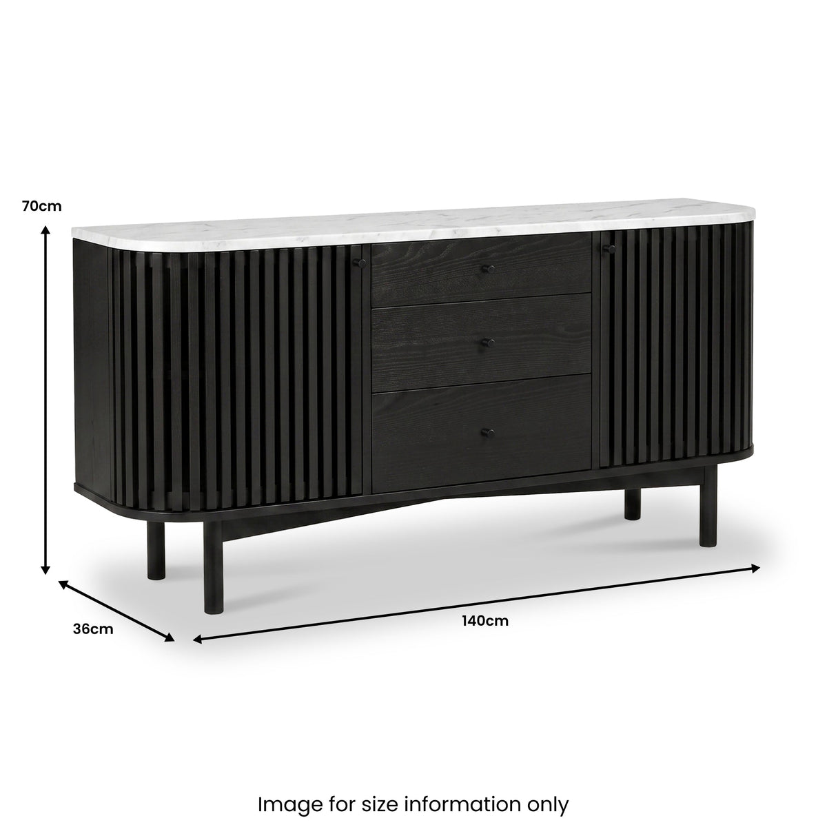 Shorwell Black & Marble 3 Drawer Sideboard