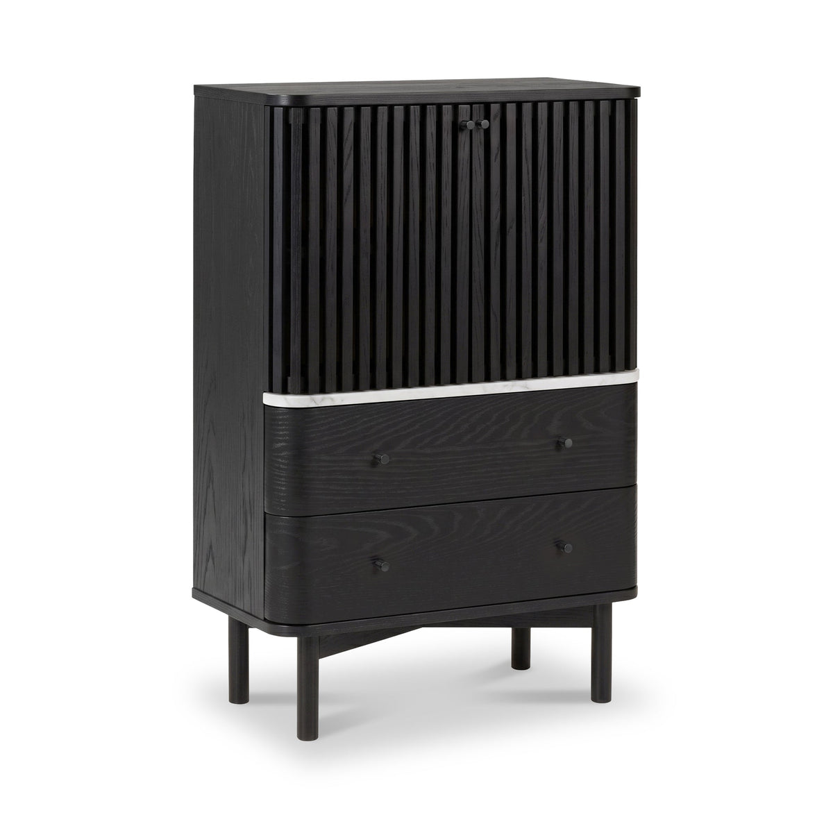 Shorwell Black & Marble Slatted 2 Drawer 2 Door Cabinet