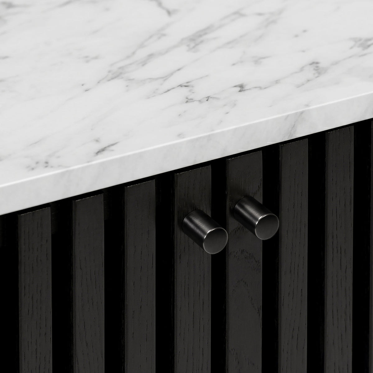 Shorwell Black & Marble Bookcase with 2 Door Slatted Cupboard