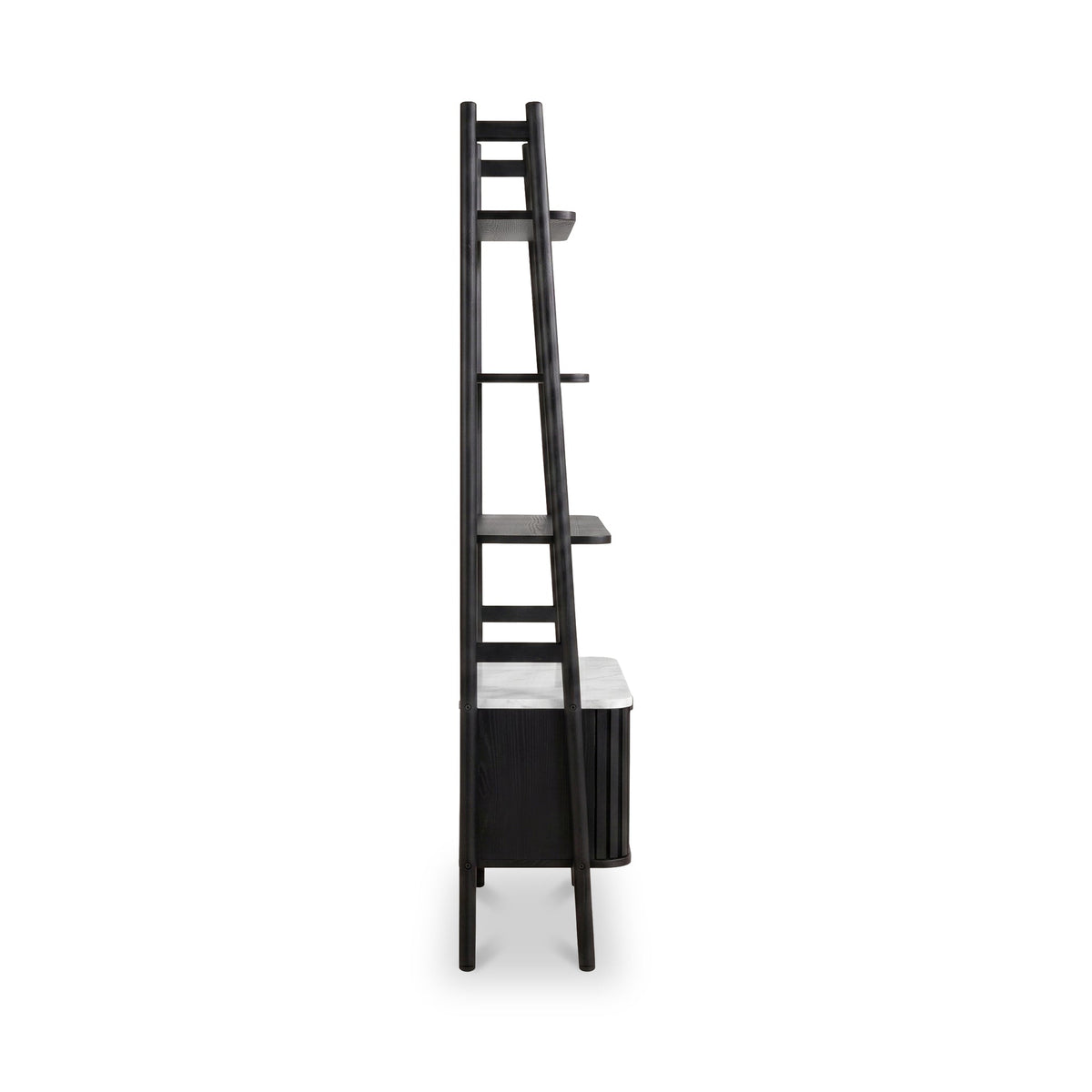 Shorwell Black & Marble Bookcase with 2 Door Slatted Cupboard
