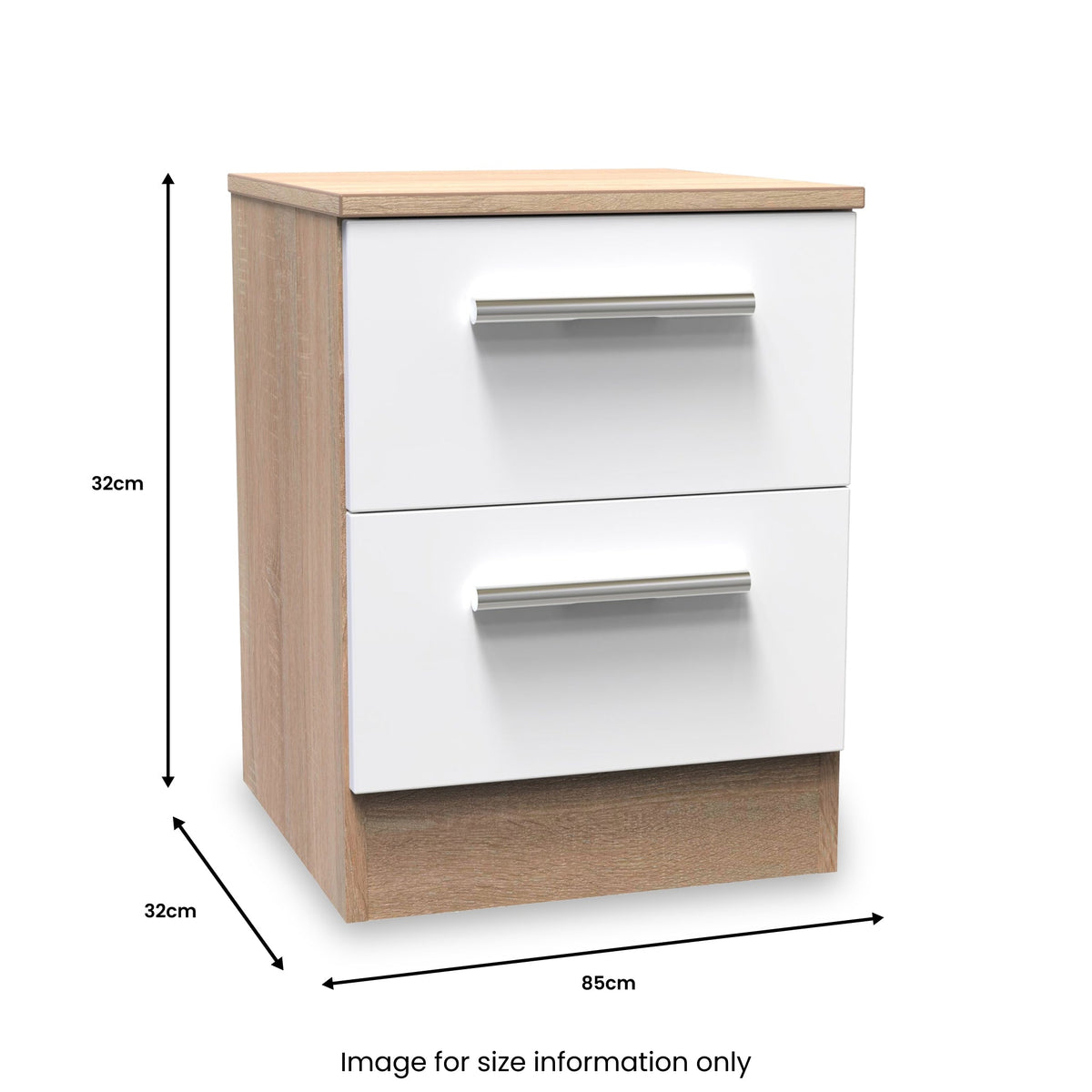 Blakely White & Light Oak 2 Drawer Bedside Cabinet