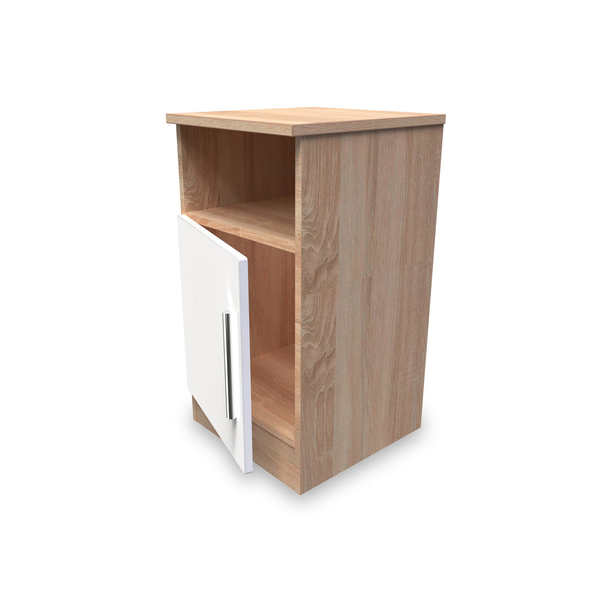 Blakely White & Light Oak 1 Door with Open Shelf Bedside Cabinet