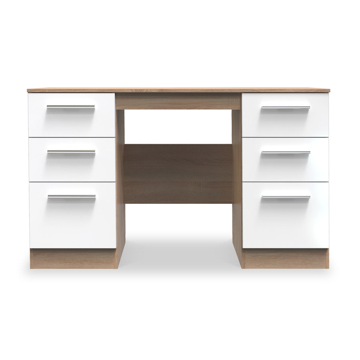 Blakely White & Light Oak 6 Drawer Storage Desk