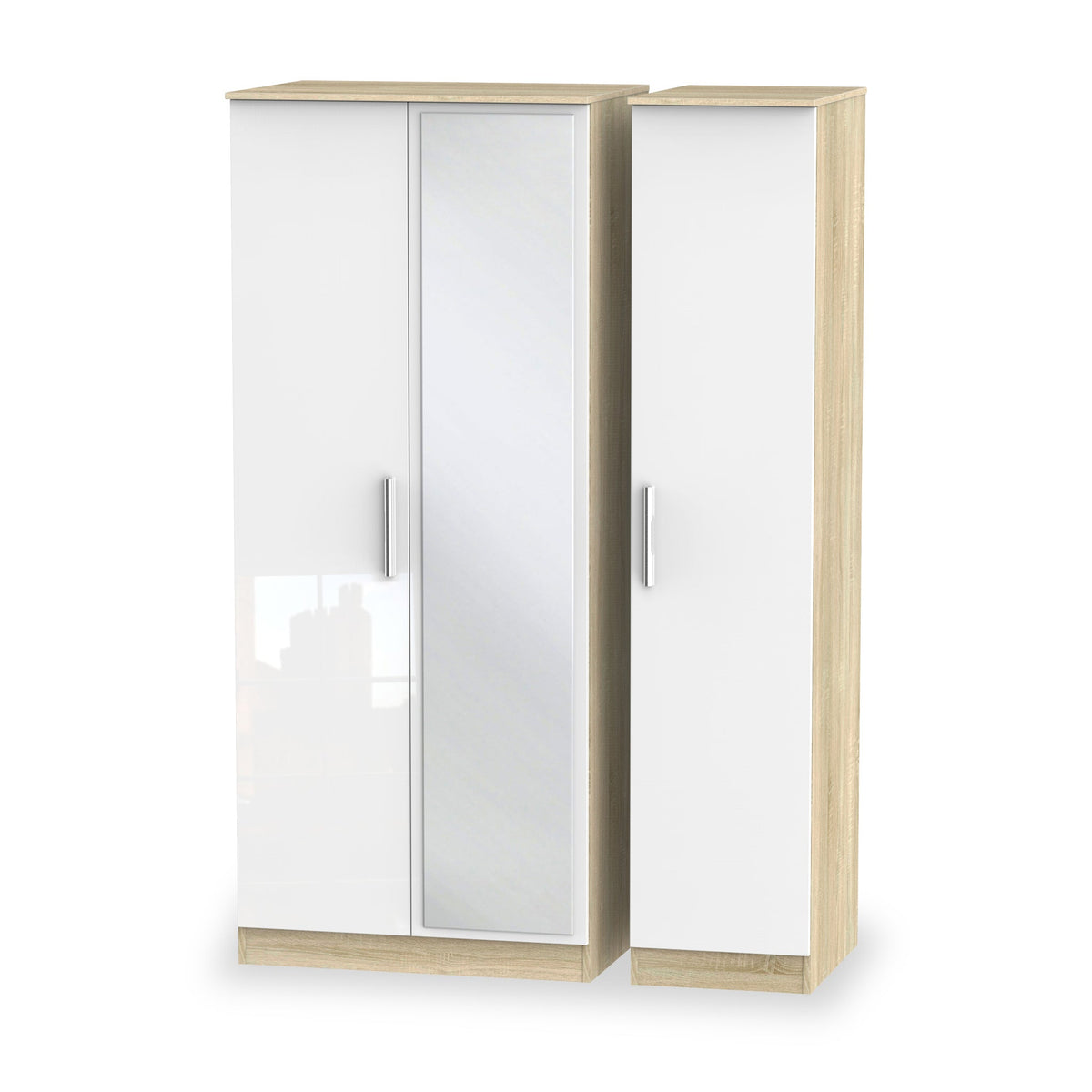 Blakely White & Light Oak Triple Mirror Wardrobe