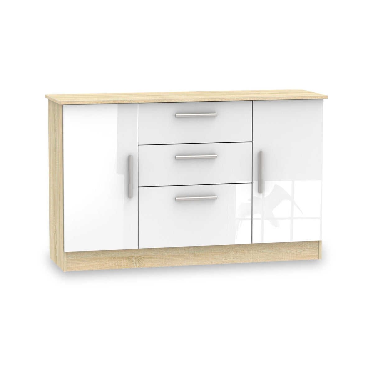 Blakely White & Light Oak 2 Door 3 Drawer Sideboard