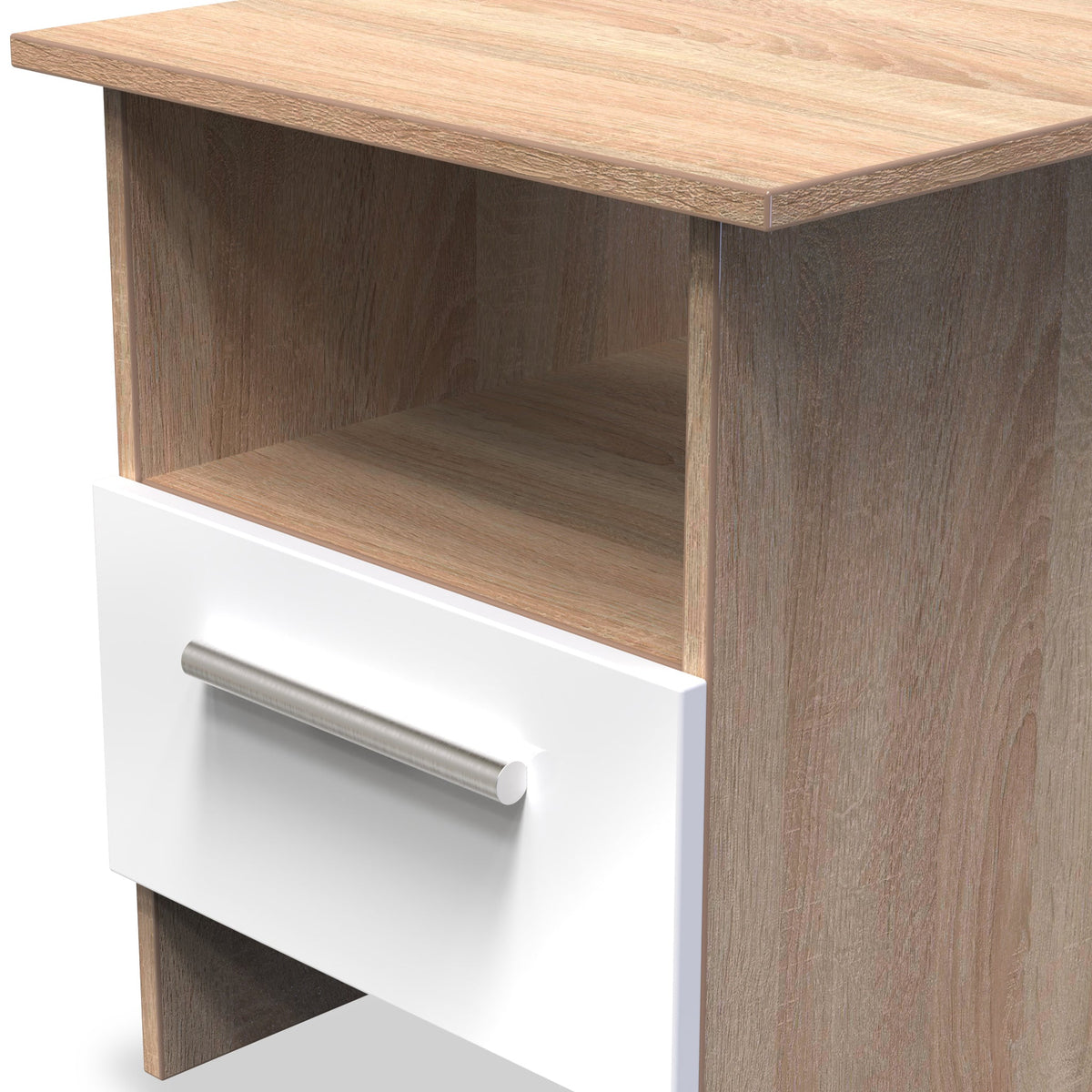 Blakely White & Light Oak 1 Drawer Lamp Table