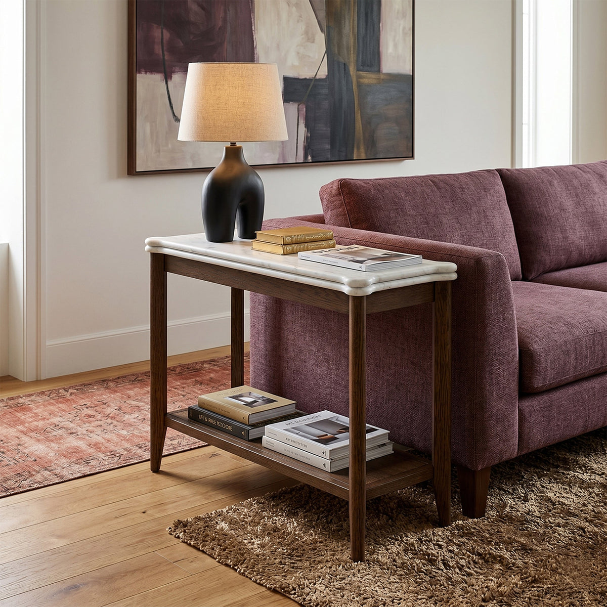 Hawthorne Dark Oak & Marble Sofa Side Table