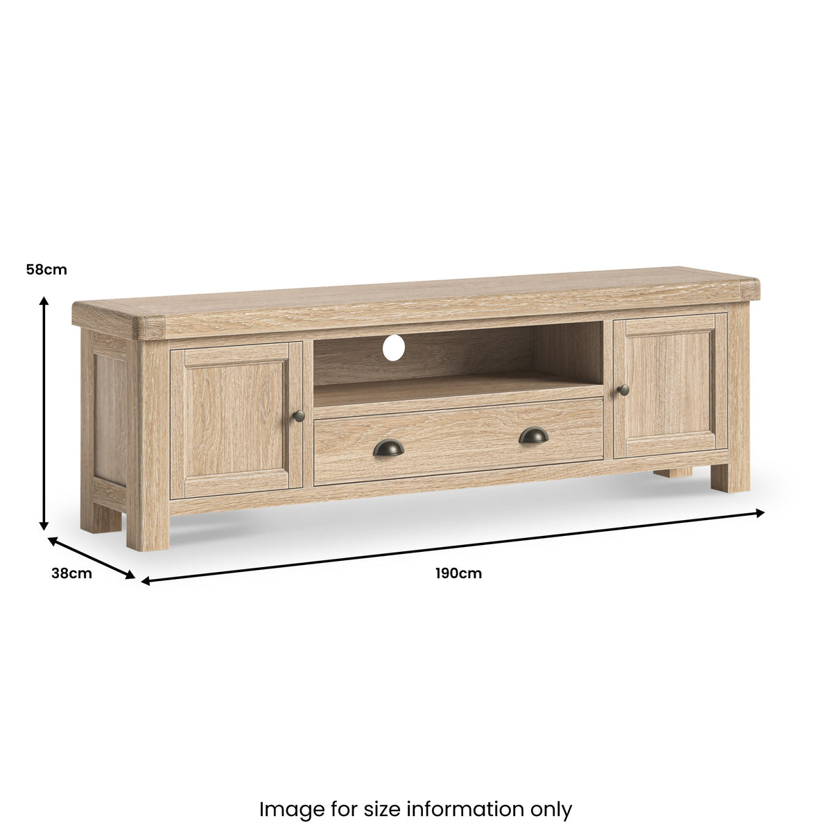 Portland Washed Oak 190cm Wide TV Unit