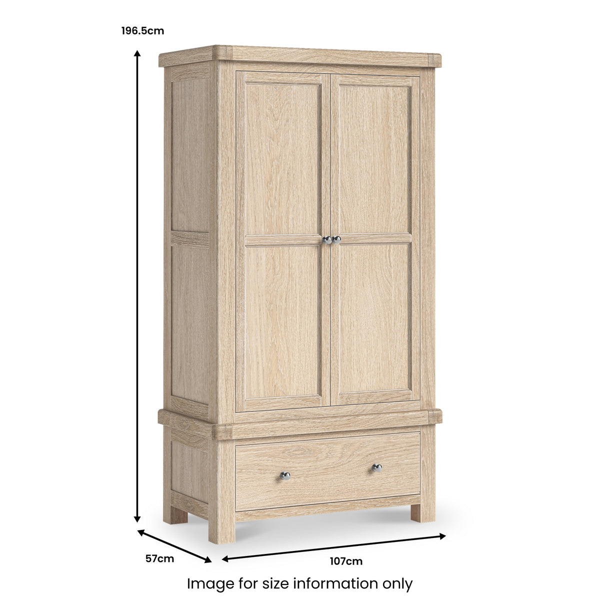 Portland Washed Oak Double Wardrobe with Drawer