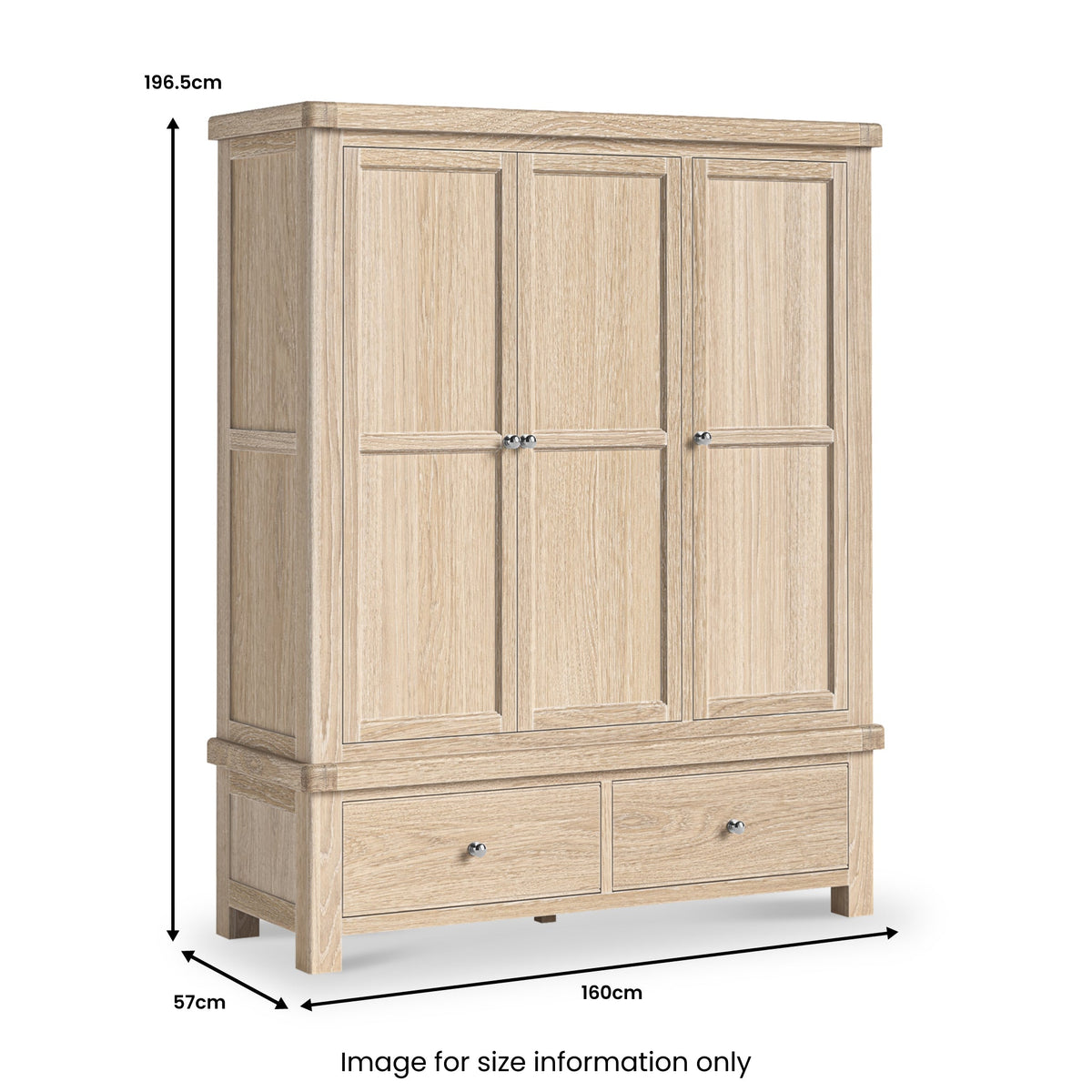 Portland Washed Oak Triple Wardrobe with 2 Drawers